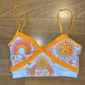Groovy Neon Sun & Rainbow Ruffle Festival Bikini Top